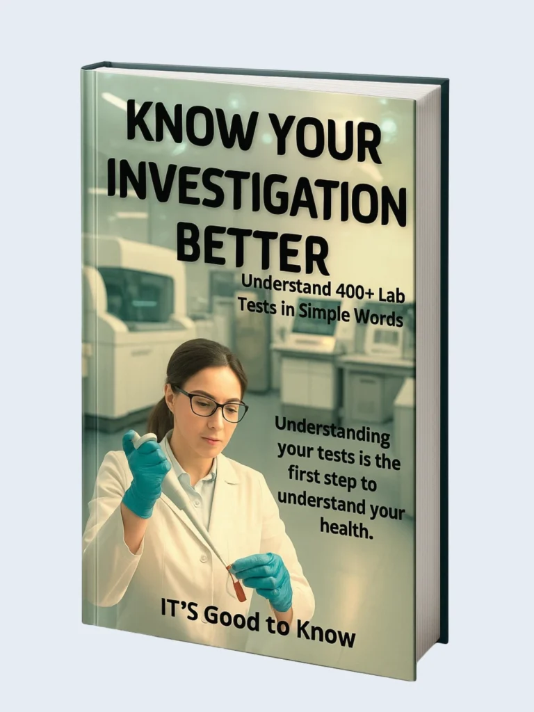 Know Your Investigation Better book cover – medical test guide explaining 400+ lab tests