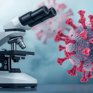 Enzyme tests – laboratory flask and molecule icon