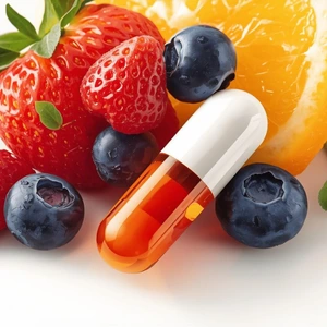 Vitamin tests – capsule and nutrition illustration