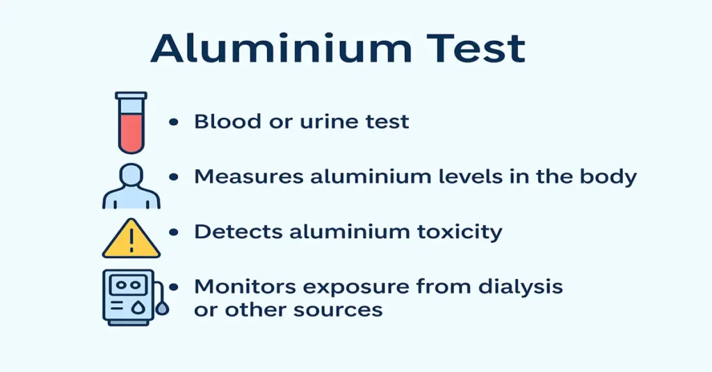 Aluminium Test – Blood or urine test to detect aluminium levels and toxicity in the body.