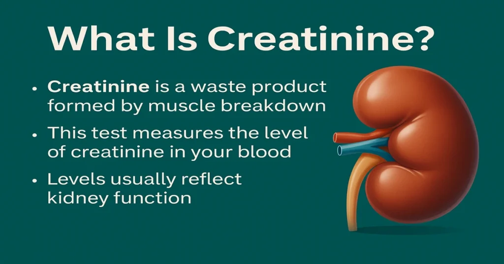 Creatinine test infographic with realistic kidney illustration, showing normal ranges and kidney health indicators