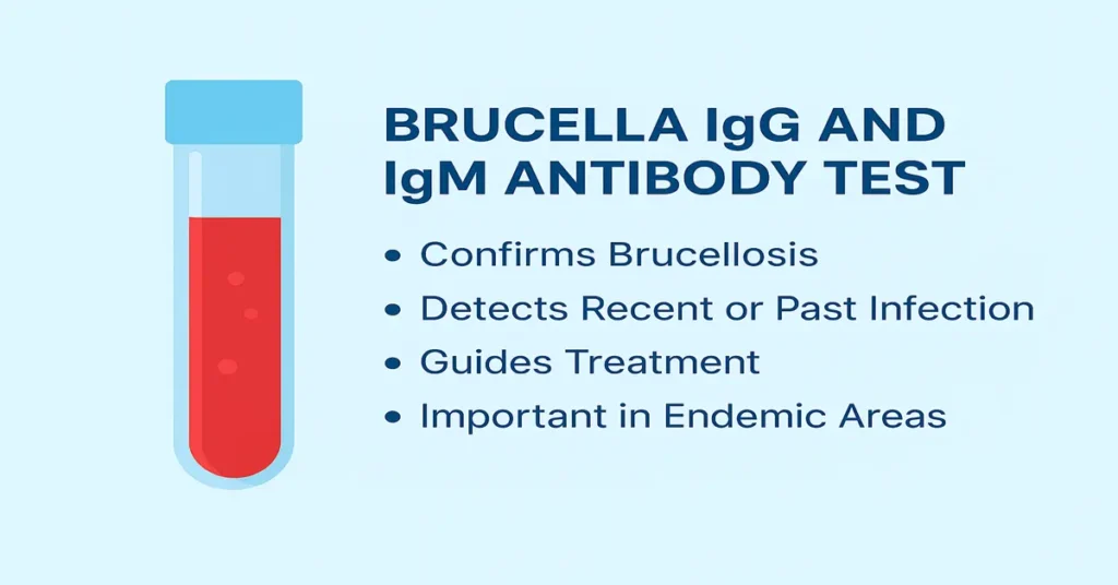 Brucella IgG and IgM Antibody Test – confirms brucellosis, detects recent or past infection, guides treatment, and is important in endemic areas.