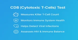 CD8 (Cytotoxic T-Cells) Test – measures killer T-cell count, monitors immune health, detects viral infections, and assesses HIV and immune balance.