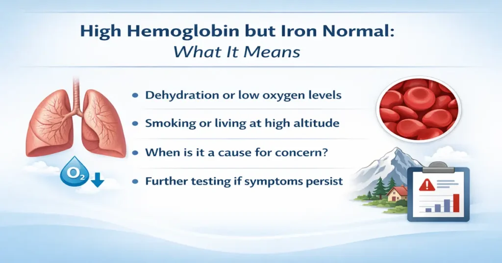High hemoglobin but iron normal report showing causes, clinical significance, and when medical attention is needed