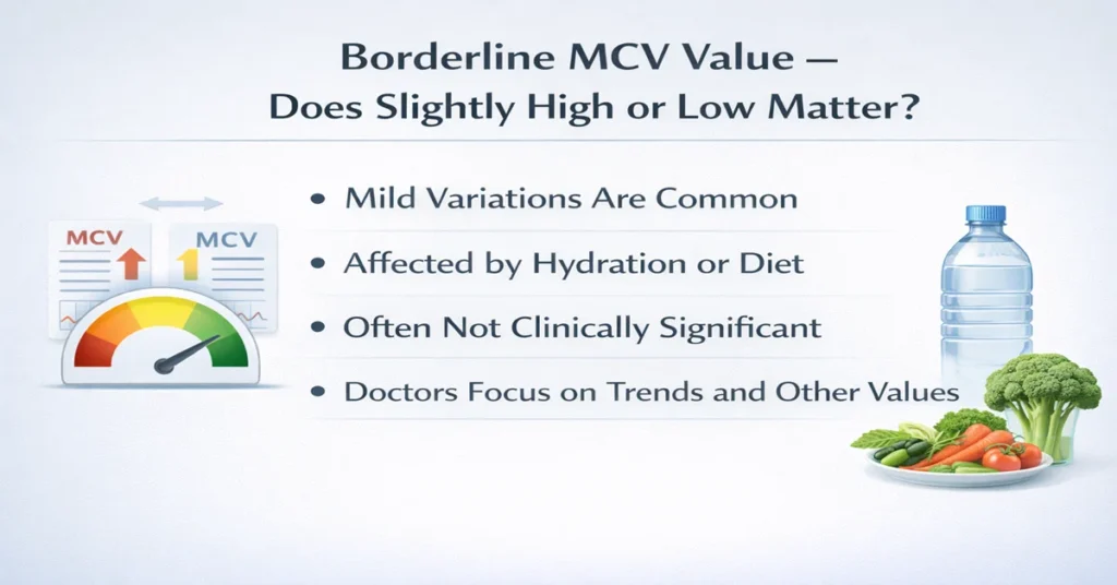 Borderline MCV value showing slightly high or low red blood cell size with normal clinical variation