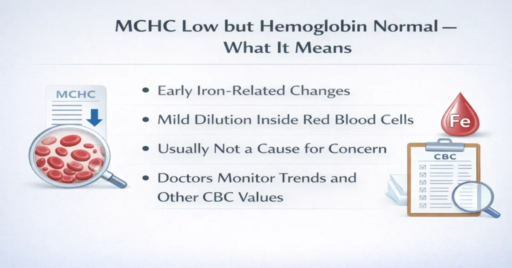 Low MCHC with normal hemoglobin blood test report showing mild red blood cell hemoglobin dilution