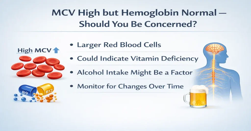 MCV high but hemoglobin normal blood test report showing enlarged red blood cells with normal hemoglobin levels