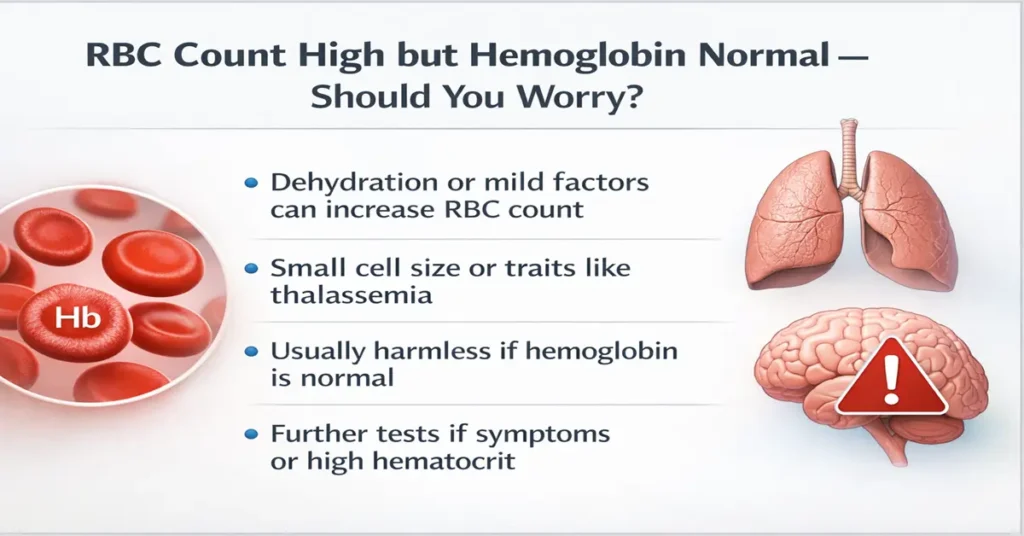 RBC count high but hemoglobin normal showing common causes, clinical significance, and when medical attention is needed